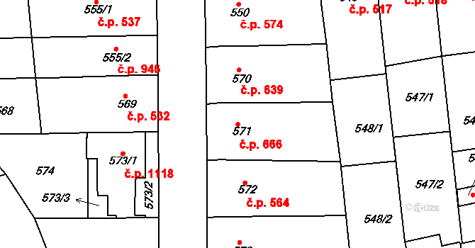 Nivnice 666 na parcele st. 571 v KÚ Nivnice, Katastrální mapa