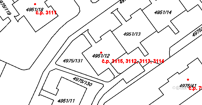Most 3112,3113,3114,3115 na parcele st. 4951/12 v KÚ Most II, Katastrální mapa