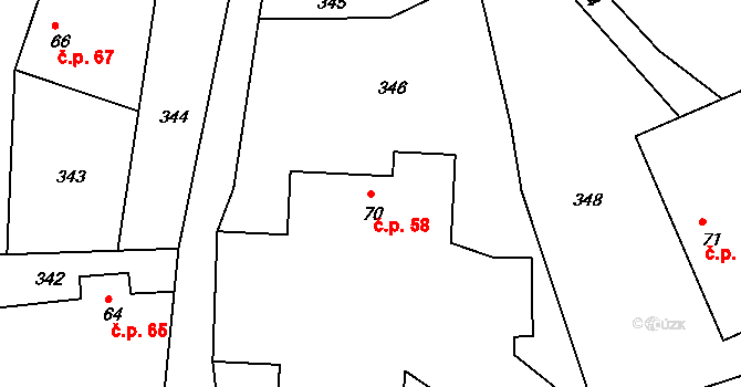 Slavkovice 58, Vyžice na parcele st. 70 v KÚ Vyžice, Katastrální mapa