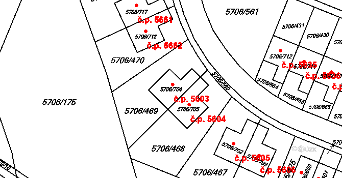 Jihlava 5603 na parcele st. 5706/704 v KÚ Jihlava, Katastrální mapa