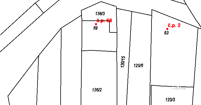 Srlín 68, Bernartice na parcele st. 69 v KÚ Srlín, Katastrální mapa