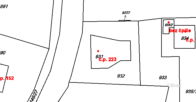 Horní Suchá 223 na parcele st. 931 v KÚ Horní Suchá, Katastrální mapa