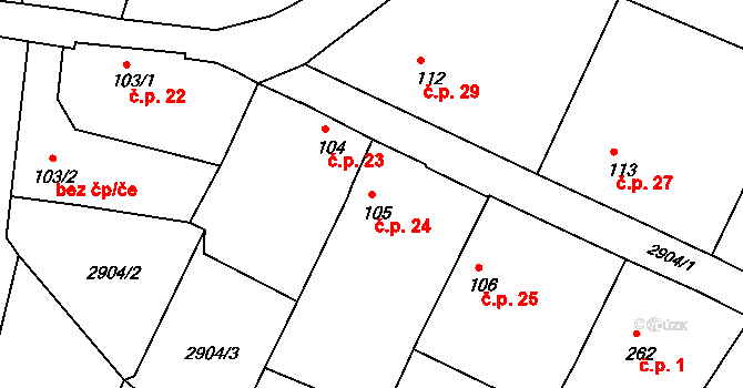 Tlucná 24, Horní Bělá na parcele st. 105 v KÚ Horní Bělá, Katastrální mapa