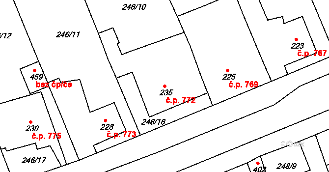 Rudná 772 na parcele st. 235 v KÚ Hořelice, Katastrální mapa