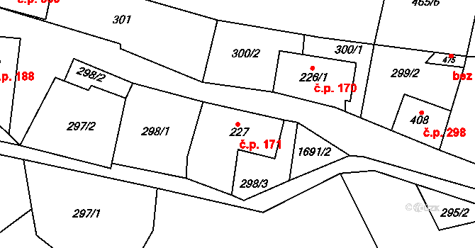 Lipová 171 na parcele st. 227 v KÚ Lipová u Šluknova, Katastrální mapa