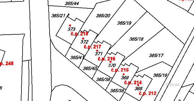 Hrádek 216 na parcele st. 371 v KÚ Hrádek u Rokycan, Katastrální mapa