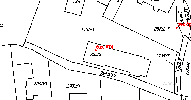 Mýto 574 na parcele st. 725/2 v KÚ Mýto v Čechách, Katastrální mapa