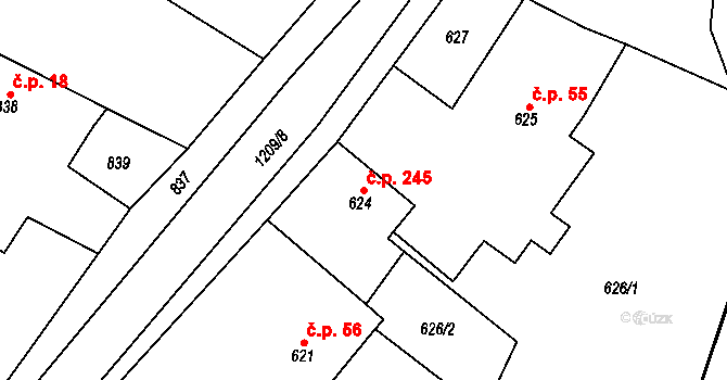 Jasenná 245 na parcele st. 624 v KÚ Jasenná, Katastrální mapa