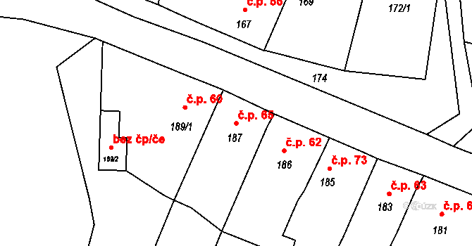Chrudichromy 65 na parcele st. 187 v KÚ Chrudichromy, Katastrální mapa