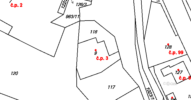 Bušín 3 na parcele st. 9 v KÚ Bušín, Katastrální mapa