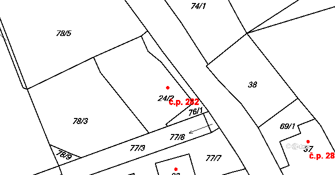 Heřmánky 282 na parcele st. 24/2 v KÚ Heřmánky nad Odrou, Katastrální mapa