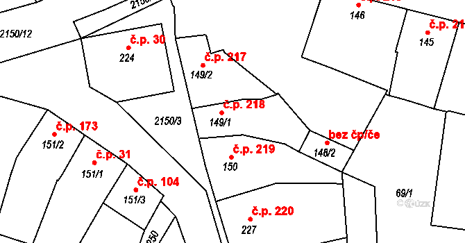 Bavorov 218 na parcele st. 149/1 v KÚ Bavorov, Katastrální mapa