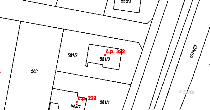 Senec 322, Zruč-Senec na parcele st. 581/3 v KÚ Senec u Plzně, Katastrální mapa