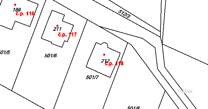 Horní Slivno 118 na parcele st. 212 v KÚ Horní Slivno, Katastrální mapa