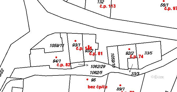 Herálec 81 na parcele st. 93/2 v KÚ Herálec, Katastrální mapa