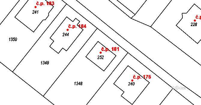 Dřevnovice 181 na parcele st. 252 v KÚ Dřevnovice, Katastrální mapa