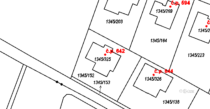 Pokratice 642, Litoměřice na parcele st. 1345/325 v KÚ Pokratice, Katastrální mapa