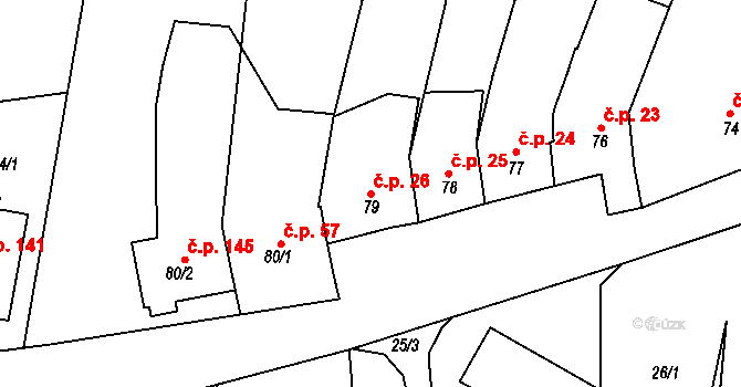 Tučapy 26, Holešov na parcele st. 79 v KÚ Tučapy u Holešova, Katastrální mapa