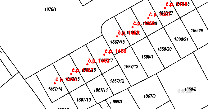 Holešov 1469 na parcele st. 1867/17 v KÚ Holešov, Katastrální mapa