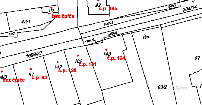 Petrovice 124 na parcele st. 148 v KÚ Petrovice u Moravského Krumlova, Katastrální mapa