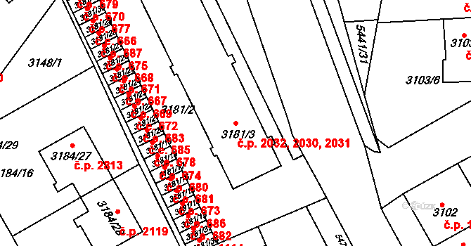 Znojmo 2030,2031,2032 na parcele st. 3181/3 v KÚ Znojmo-město, Katastrální mapa