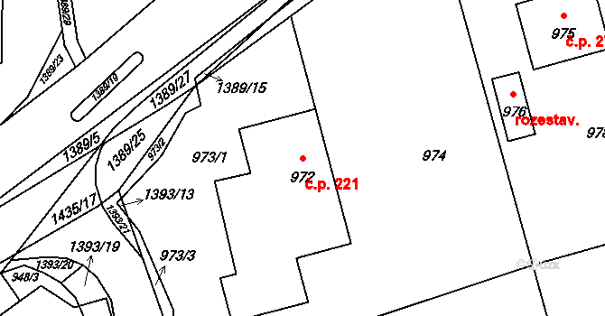 Bělotín 221 na parcele st. 972 v KÚ Bělotín, Katastrální mapa