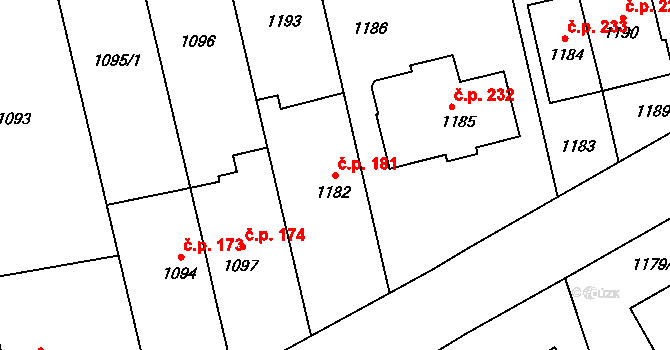 Přerov XII-Žeravice 181, Přerov na parcele st. 1182 v KÚ Žeravice, Katastrální mapa