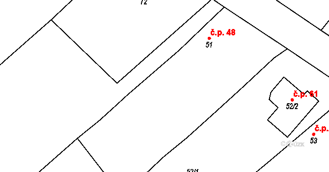 Šebestěnice 48 na parcele st. 51 v KÚ Šebestěnice, Katastrální mapa
