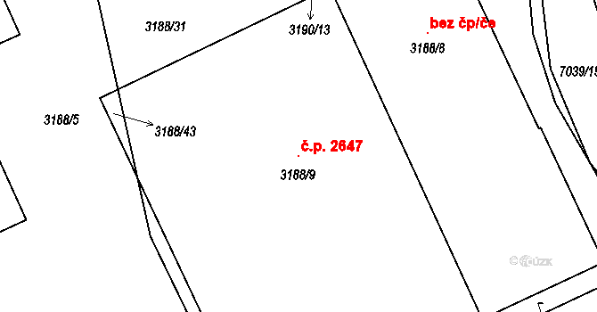 Boskovice 2647 na parcele st. 3188/9 v KÚ Boskovice, Katastrální mapa