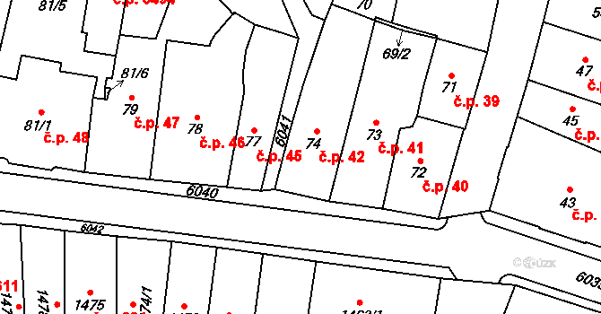 Jihlava 42 na parcele st. 74 v KÚ Jihlava, Katastrální mapa
