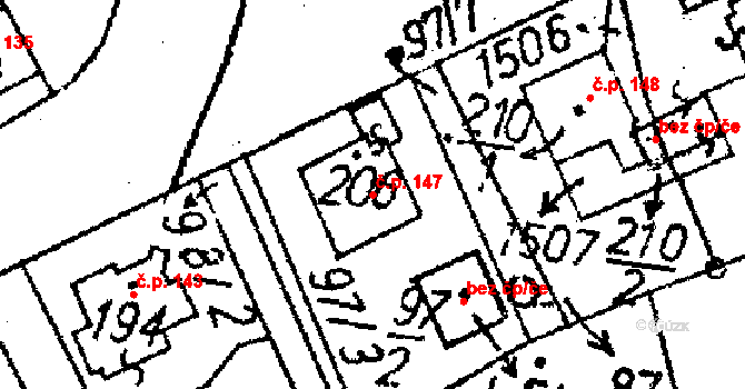 Markvartice 147, Jablonné v Podještědí na parcele st. 206 v KÚ Markvartice v Podještědí, Katastrální mapa