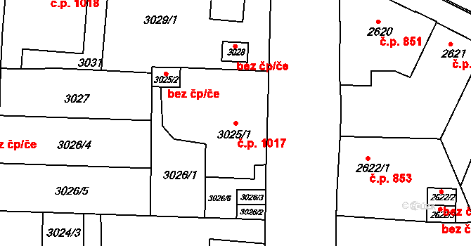Pod Bezručovým vrchem 1017, Krnov na parcele st. 3025/1 v KÚ Krnov-Horní Předměstí, Katastrální mapa