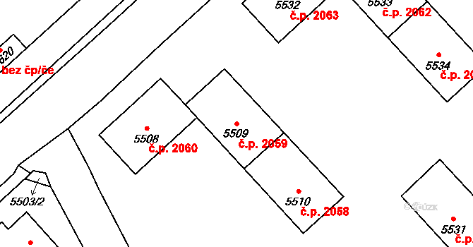Kročehlavy 2059, Kladno na parcele st. 5509 v KÚ Kročehlavy, Katastrální mapa