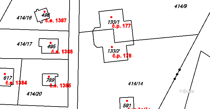 Ládví 176, Kamenice na parcele st. 133/2 v KÚ Ládví, Katastrální mapa