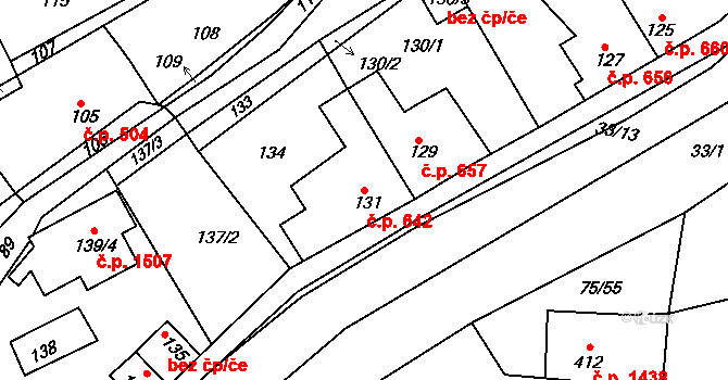 Švermov 642, Kladno na parcele st. 131 v KÚ Motyčín, Katastrální mapa