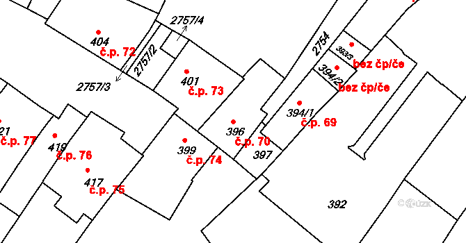 Dačice I 70, Dačice na parcele st. 396 v KÚ Dačice, Katastrální mapa