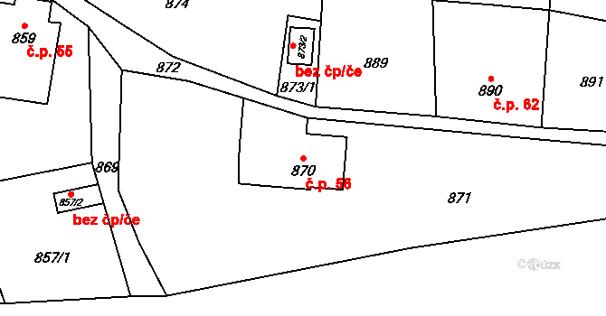 Raspenava 56 na parcele st. 870 v KÚ Raspenava, Katastrální mapa