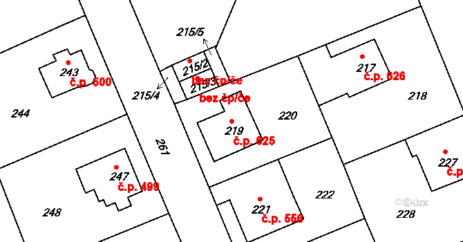 Hrádek nad Nisou 625 na parcele st. 219 v KÚ Hrádek nad Nisou, Katastrální mapa