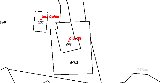 Štěpanická Lhota 29, Benecko na parcele st. 99/2 v KÚ Horní Štěpanice, Katastrální mapa