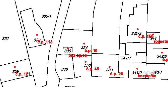 Horní Lhota 19, Blansko na parcele st. 334 v KÚ Horní Lhota u Blanska, Katastrální mapa