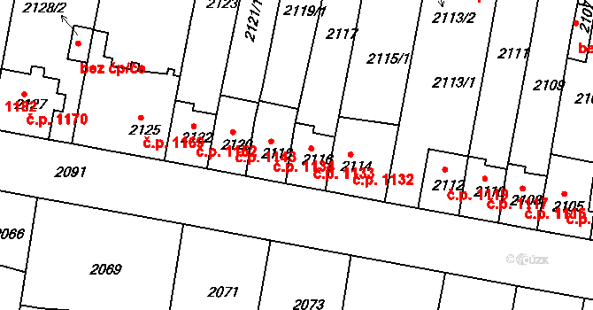 Tachov 1133 na parcele st. 2116 v KÚ Tachov, Katastrální mapa