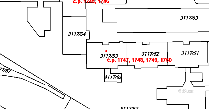 Tachov 1747,1748,1749,1750 na parcele st. 3117/53 v KÚ Tachov, Katastrální mapa