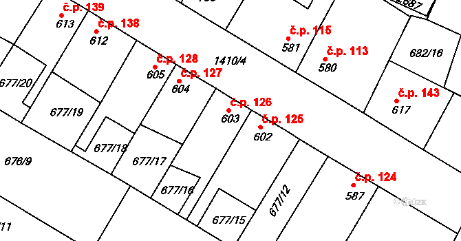 Chlumec nad Cidlinou III 126, Chlumec nad Cidlinou na parcele st. 603 v KÚ Chlumec nad Cidlinou, Katastrální mapa