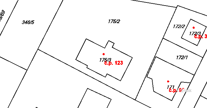 Boršov nad Vltavou 123 na parcele st. 175/3 v KÚ Boršov nad Vltavou, Katastrální mapa