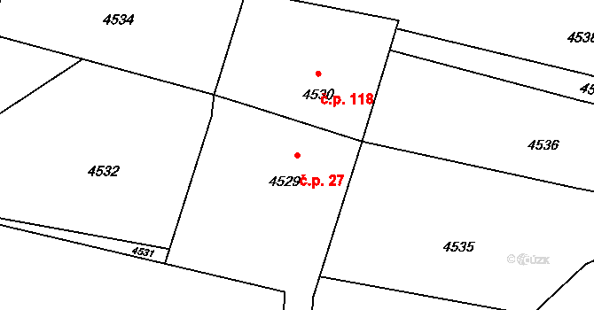 Mimoň V 27, Mimoň na parcele st. 4529 v KÚ Mimoň, Katastrální mapa