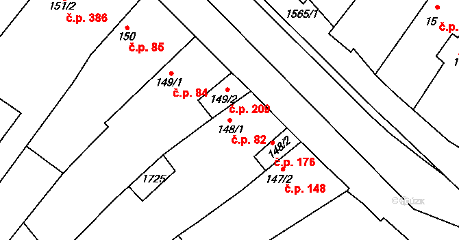 Brozany nad Ohří 82 na parcele st. 148/1 v KÚ Brozany nad Ohří, Katastrální mapa