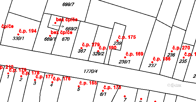Libochovice 190 na parcele st. 329/2 v KÚ Libochovice, Katastrální mapa
