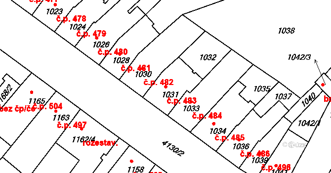 Roudnice nad Labem 483 na parcele st. 1031 v KÚ Roudnice nad Labem, Katastrální mapa