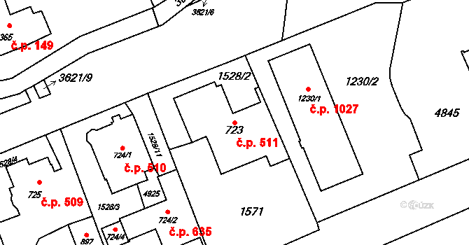 Rožnov pod Radhoštěm 511 na parcele st. 723 v KÚ Rožnov pod Radhoštěm, Katastrální mapa