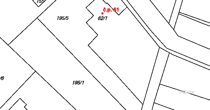 Jičíněves 51 na parcele st. 62/1 v KÚ Jičíněves, Katastrální mapa